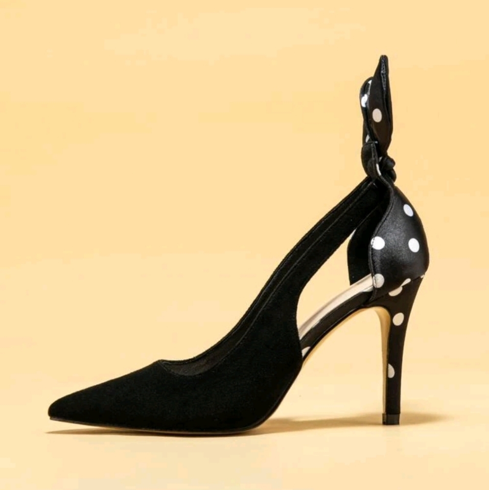 Polka Dot Suede Bow Cutout Heels